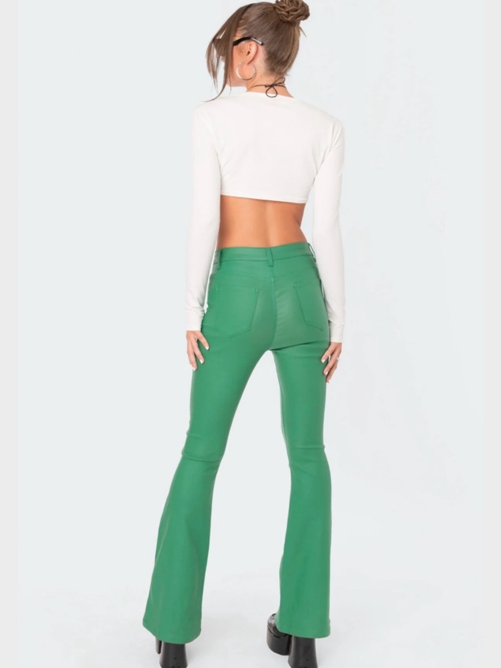 Edikted green faux leather flare pants. - Picture 14 of 16